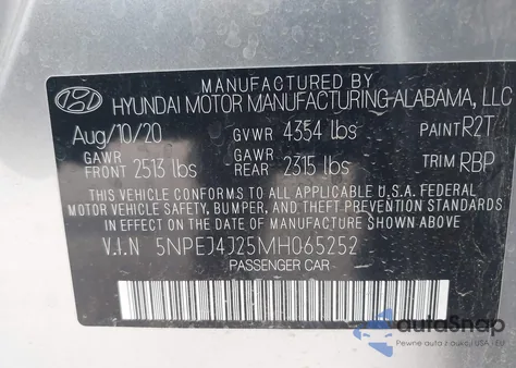 2021 Hyundai Sonata Sel Plus z USA, uszkodzony, nr VIN 5NPEJ4J25MH065252